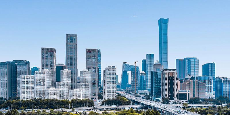 中国北京国贸cbd建筑群晴天风光全景图片